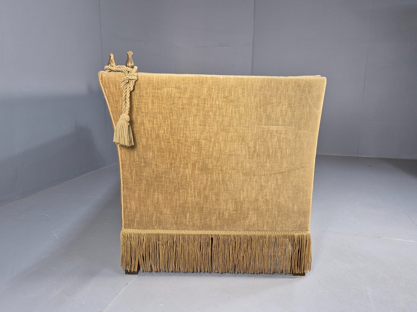 Vintage Two Seater Sofa Green Velour Studded Tassels Danish Design EB9549 V2SS - UKDK FURNITURE