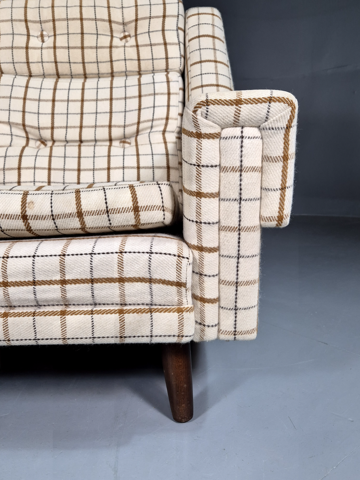 Vintage Danish Lounge Chair Cream Wool Checkered 1970s Retro MCM EB7381 MNOR - UKDK FURNITURE