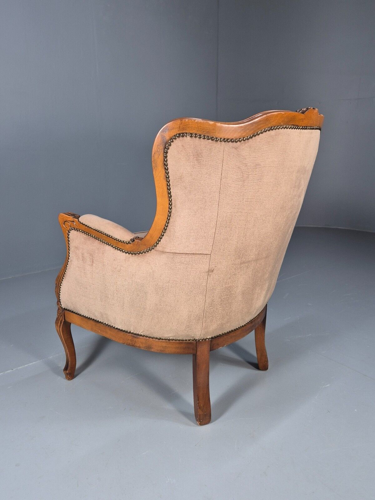 Vintage Danish Lounge Chair Beige Velour Beech Antique French Style EB8926 VCLO - UKDK FURNITURE
