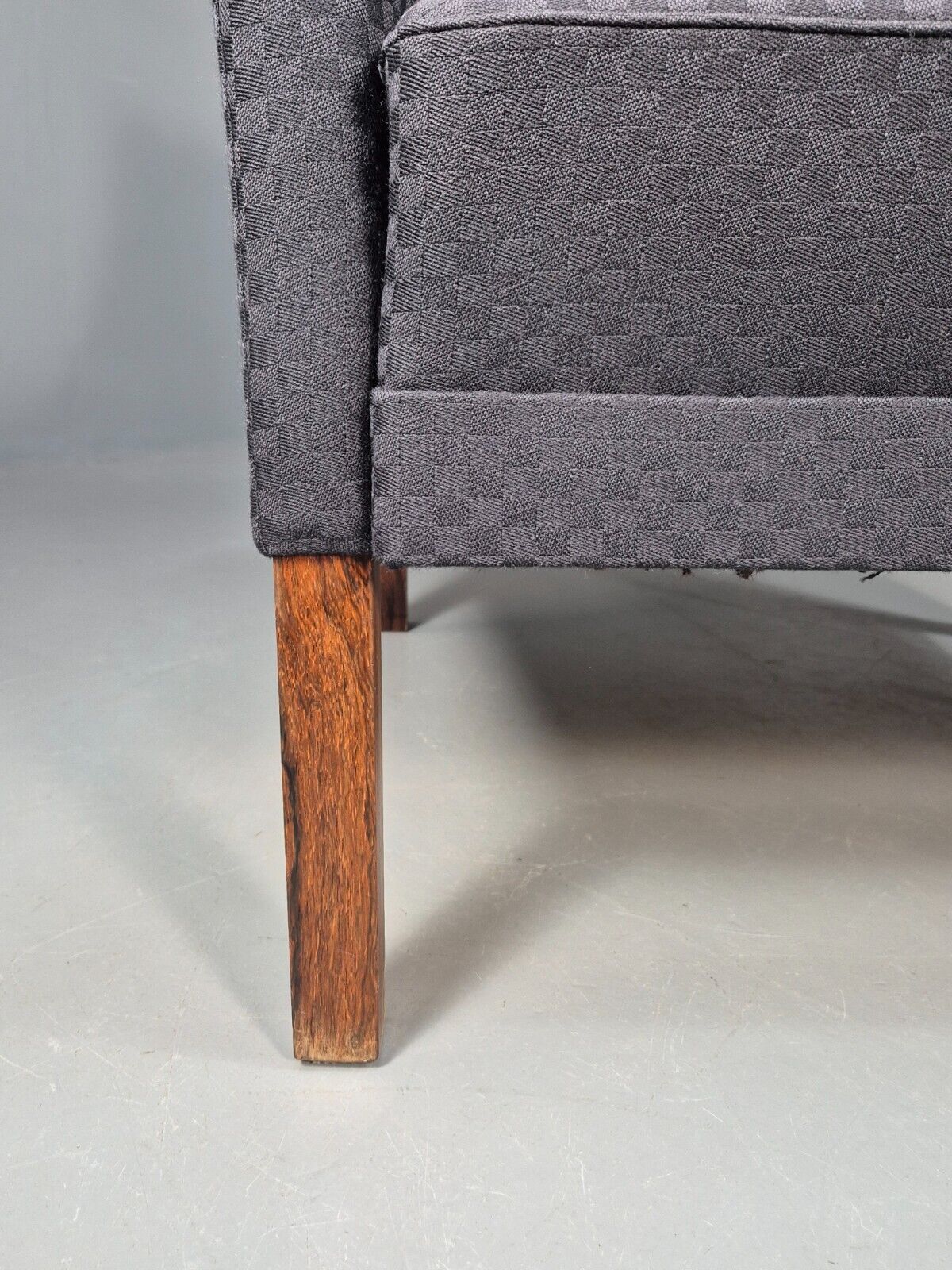 Vintage Danish Lounge Chair Blue Check Cotton 1960s Retro MCM EB8694 MNOR - UKDK FURNITURE