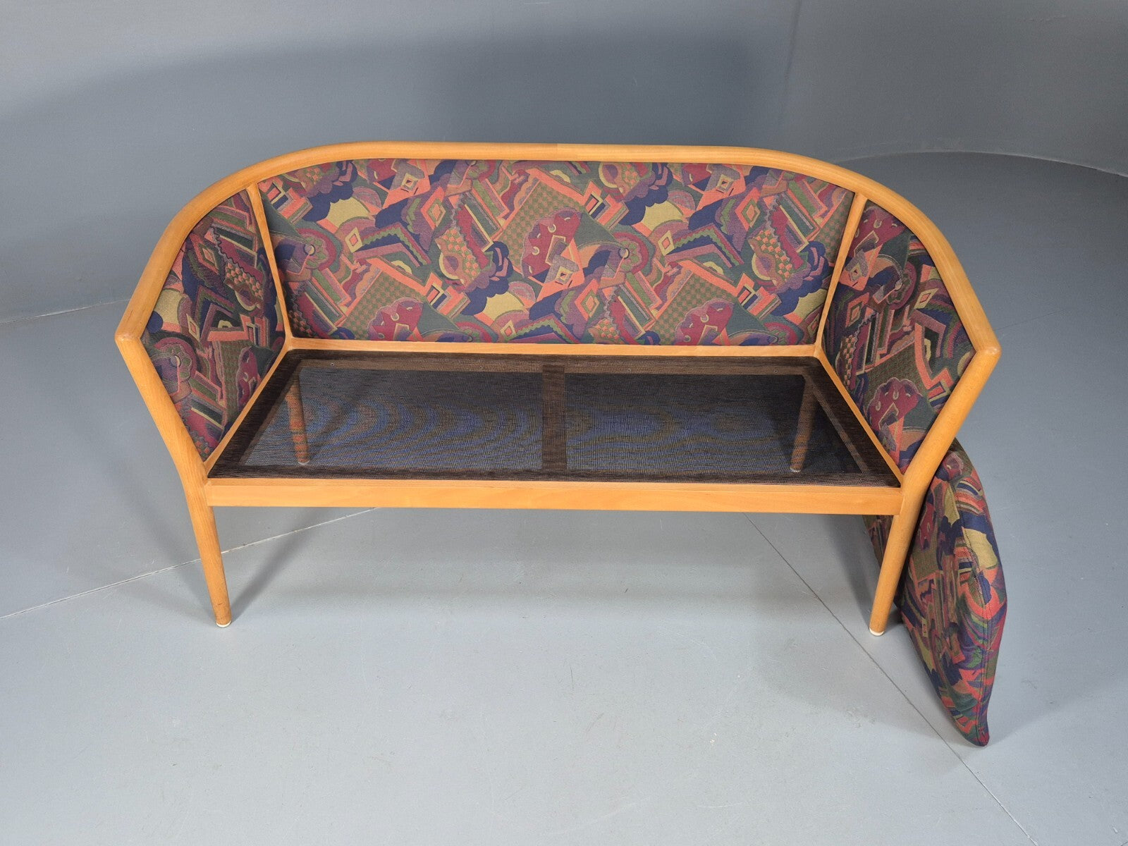 Vintage 2 Seater Sofa Curved Beech Frame Multicoloured 1980s Danish EB9290 M2SS - UKDK FURNITURE