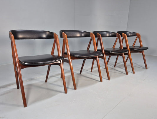 4 Teak Danish Dining Chairs by Farstrup 1960s Compass Model MCM EB9538 MDIN - UKDK FURNITURE