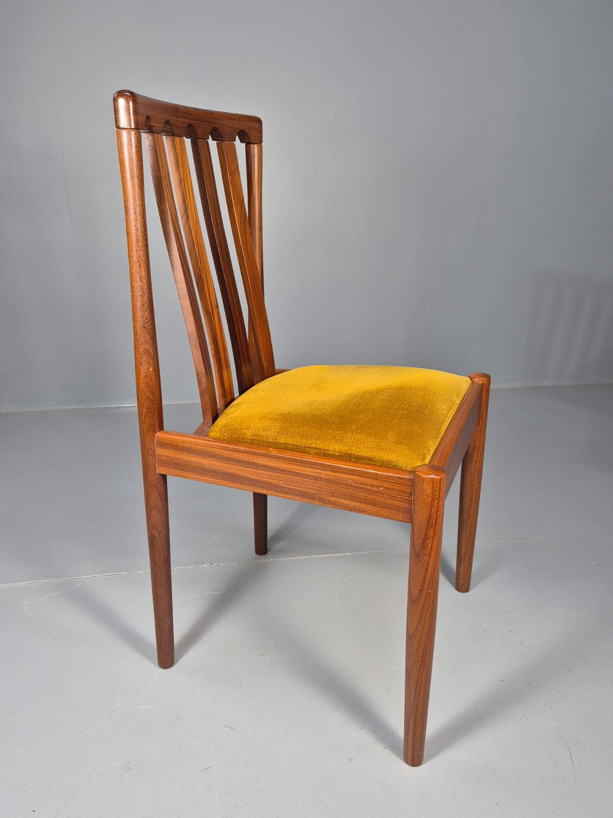 10 Vintage Meredew Teak Dining Chairs Gold Velour Upholstery 1970s EB9411 MDIN - UKDK FURNITURE