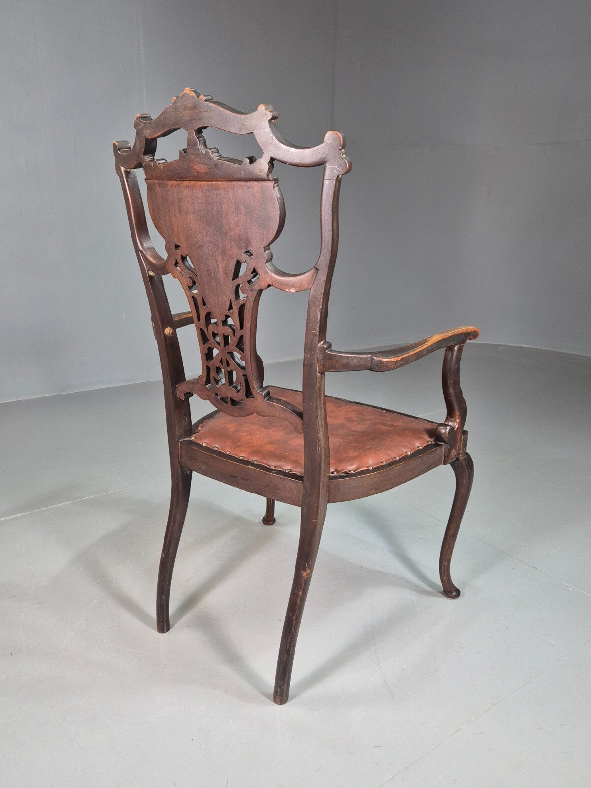 Vintage Elbow Carver Chair Vinyl Mahogany Inlay Antique EB7798 VCAR - UKDK FURNITURE