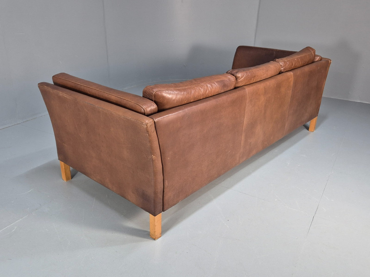 Mid Century Three seater Sofa Brown Leather Vintage Danish 1970s EB10077 M3SS21