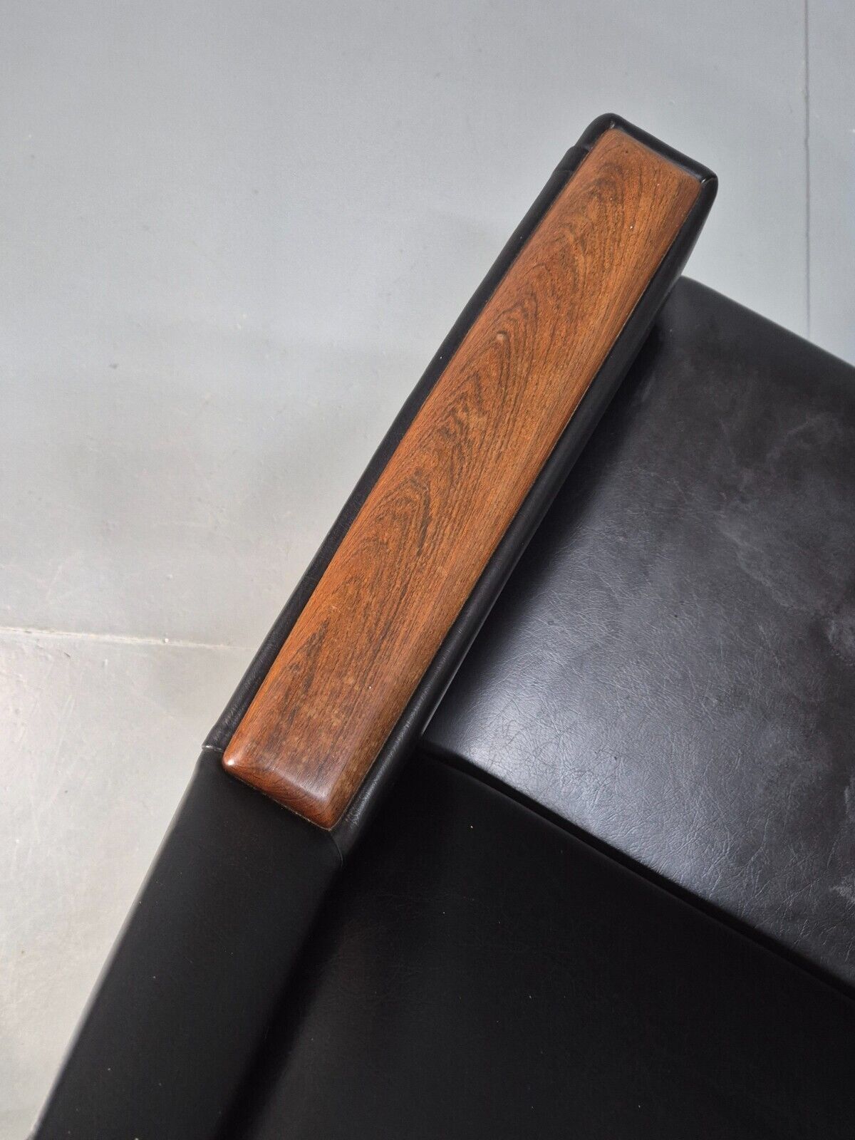 Vintage Danish Sofa Bed Black Vinyl Teak Paws Legs Reupholstery MCM EB7273 M4SS - UKDK FURNITURE