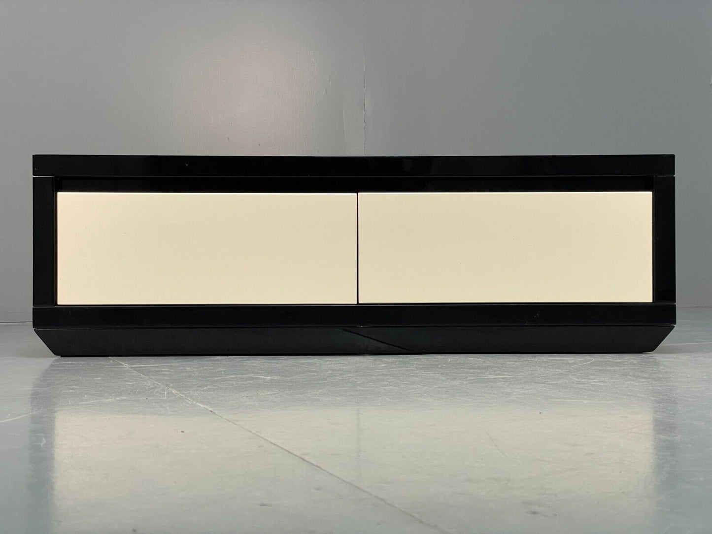 Italian Gloss Black & Off White 1980s Style Tv Unit With Drawers EB8686 MWOO - UKDK FURNITURE