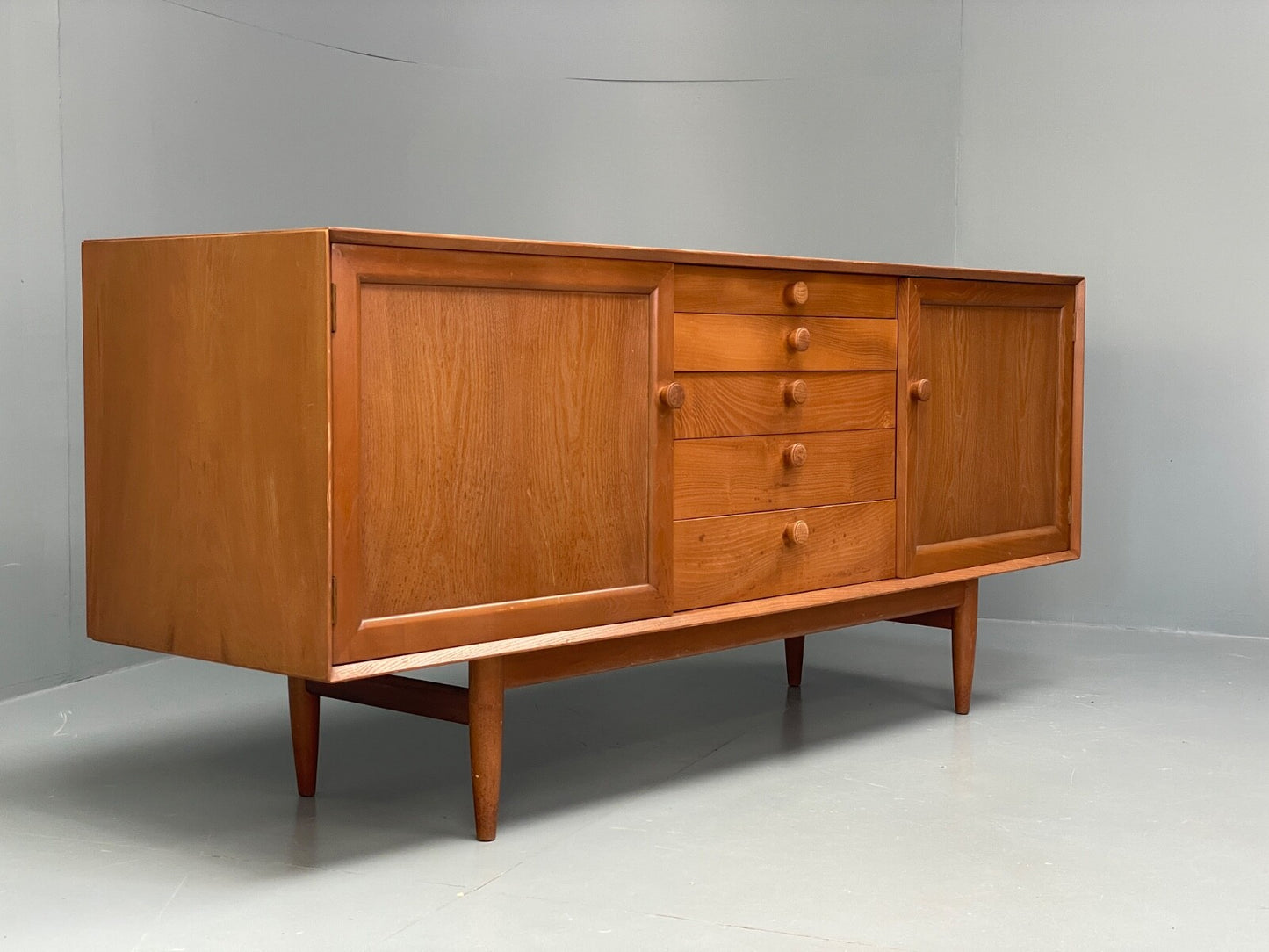 Vintage Scandart Elm Sideboard 1960s Mid Century Drawers Shelving EB9812 MWOO - UKDK FURNITURE
