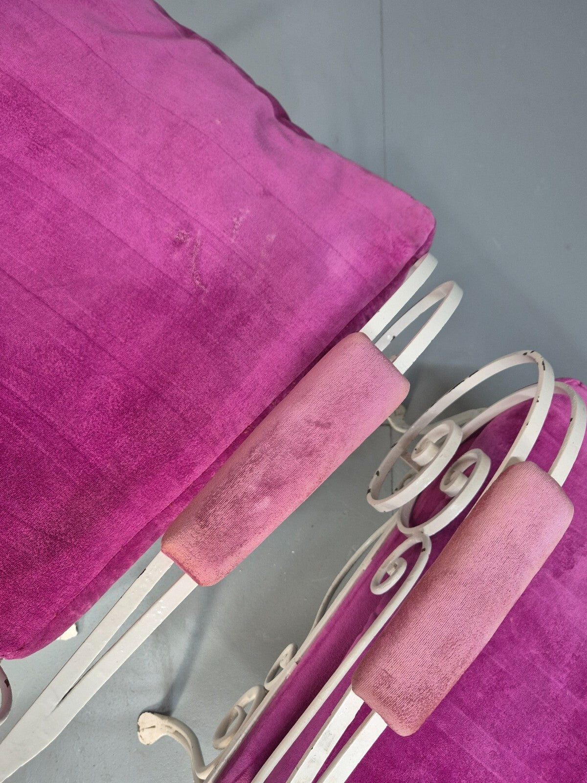 2 Vintage Pink Velvet and Wrought Iron 1950s Chairs French Orangery EB9677 VCLO - UKDK FURNITURE