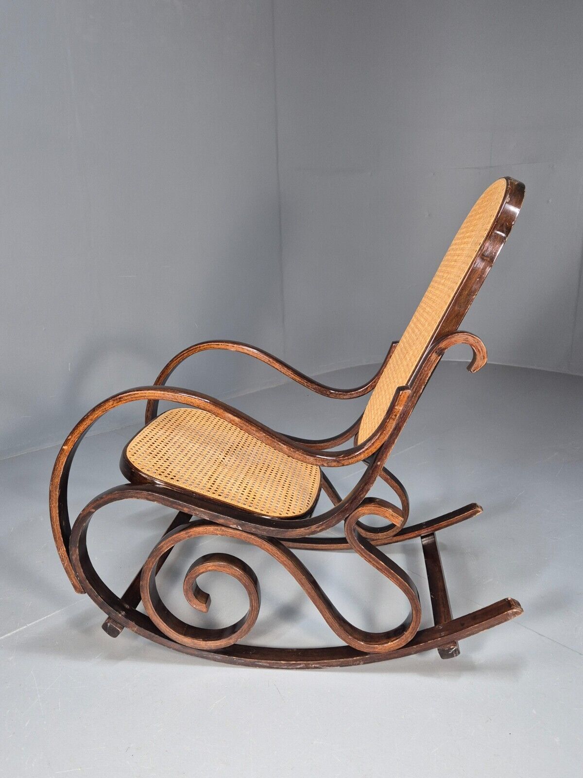 Vintage Rocking Chair Rattan and Bentwood Thonet Style 1970s Retro EB8945 VBER - UKDK FURNITURE