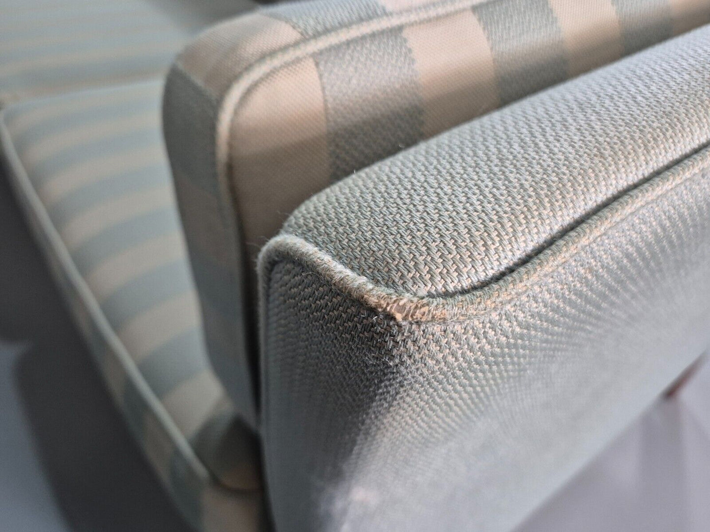 Vintage Danish 3 Seat Sofa Green Striped Wool Retro MCM EB7400 M3SS - UKDK FURNITURE