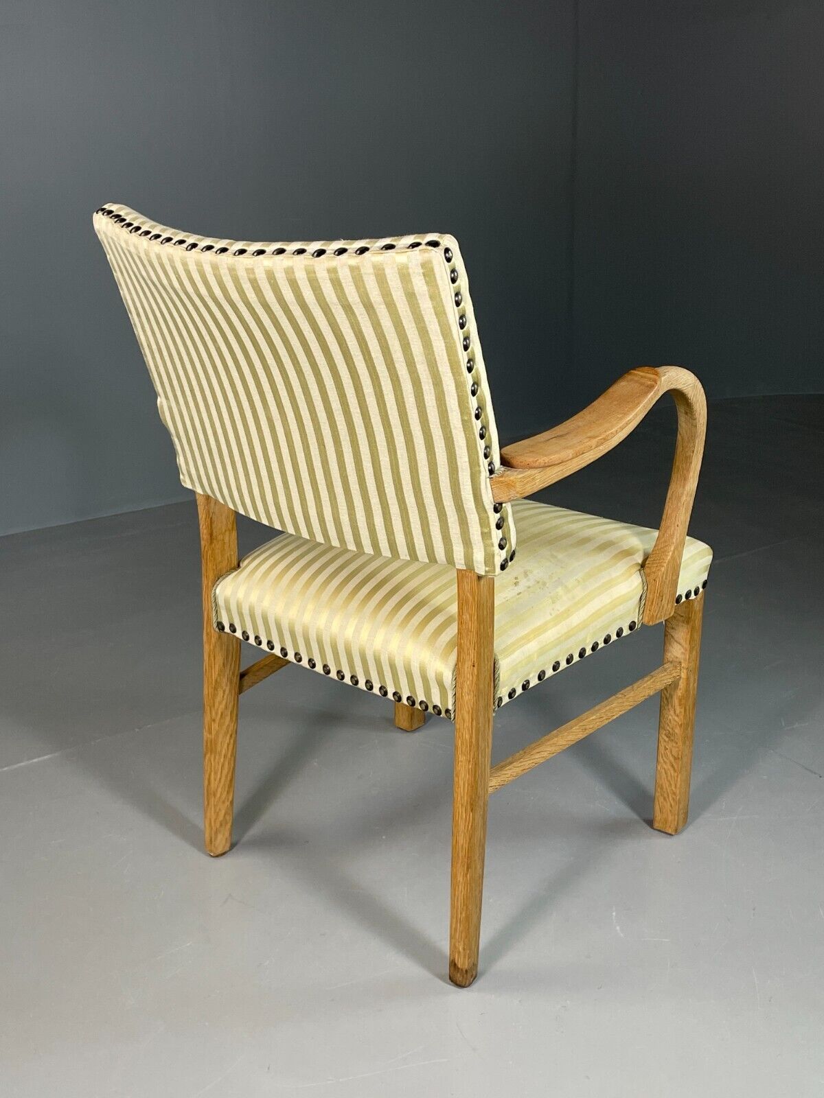 Vintage Danish Desk Chair Green Stripe Oak Frame 1950s Retro MCM EB6706 MDIN - UKDK FURNITURE