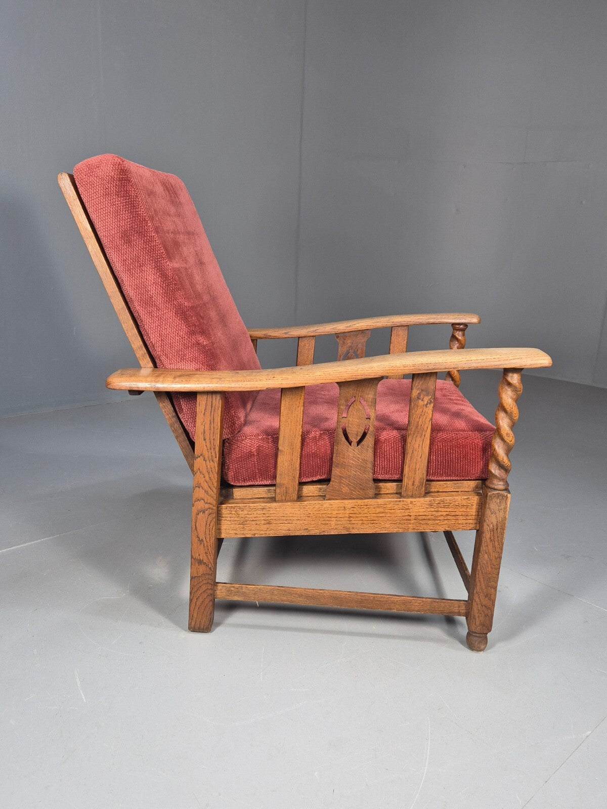 Vintage Antique Oak Reading Chair Deep Red Upholstery 1930s RedEB9457 VCLO - UKDK FURNITURE