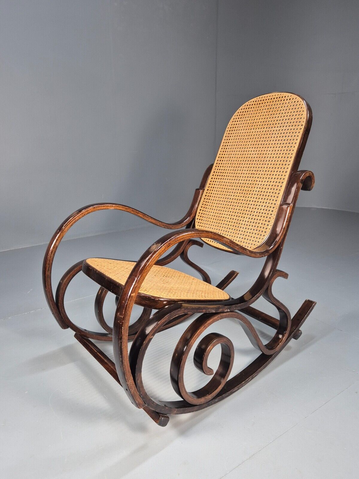 Vintage Rocking Chair Rattan and Bentwood Thonet Style 1970s Retro EB8945 VBER - UKDK FURNITURE
