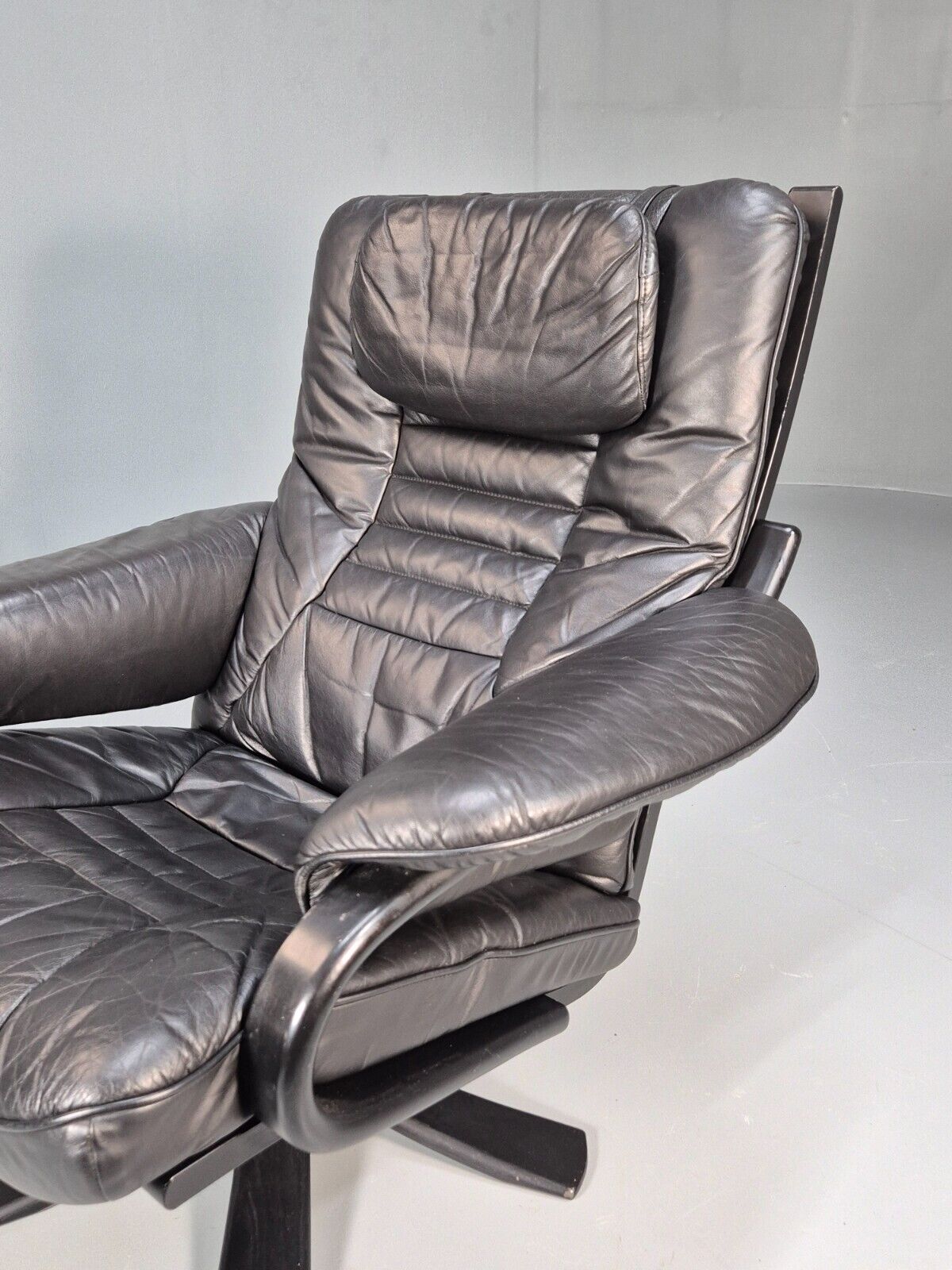 Vintage Danish Swivel Chair Black Leather Retro Seating EB8882 MSWI - UKDK FURNITURE