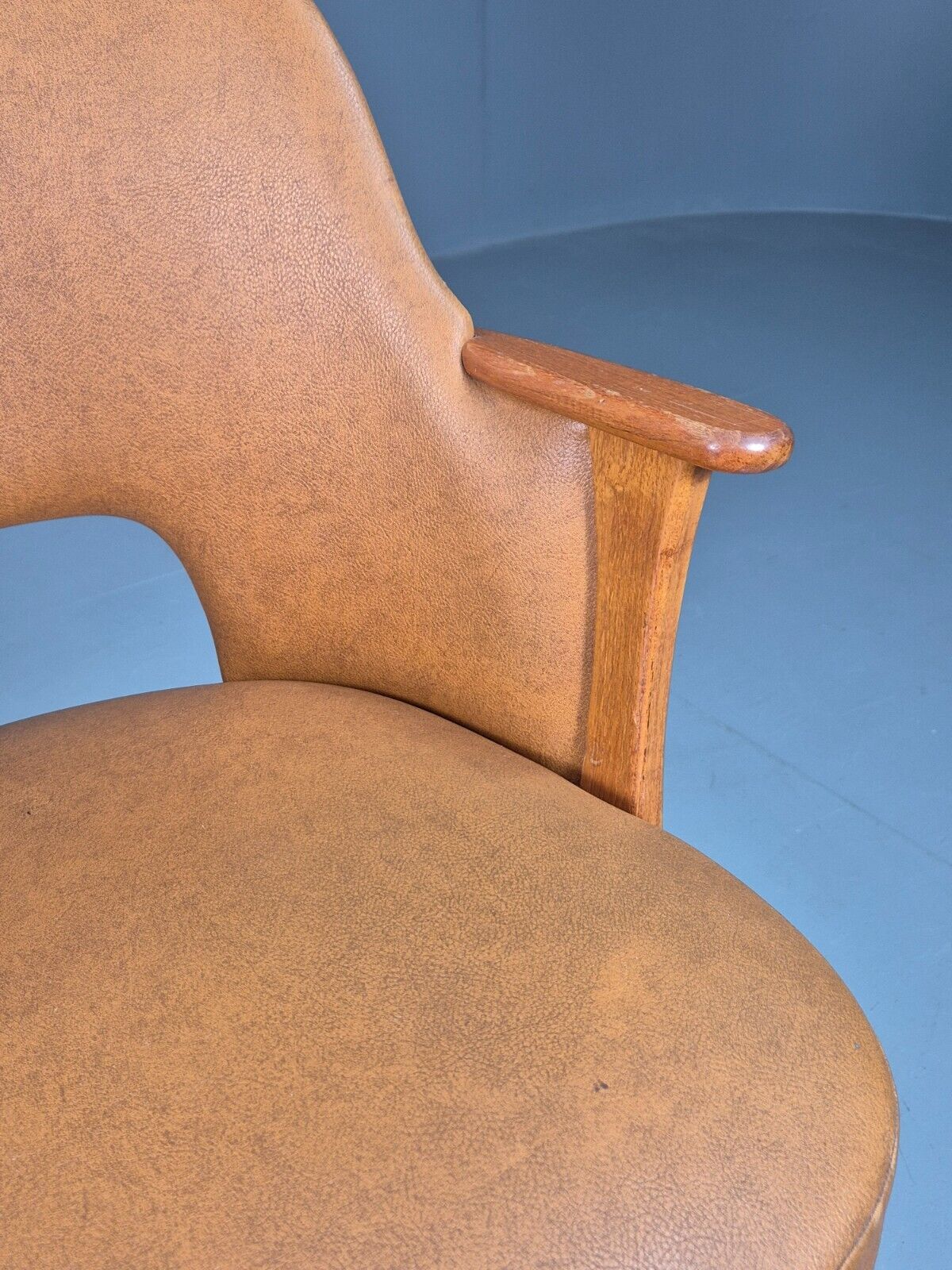 Vintage Tan Vinyl and Beech Small Arm Chair 1970s EB7663 MNOR - UKDK FURNITURE