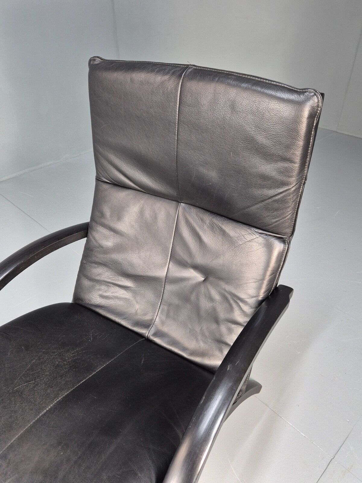 Vintage Danish Bentwood Armchair Black Leather Black Frame Reclining EB8770 MBEN - UKDK FURNITURE