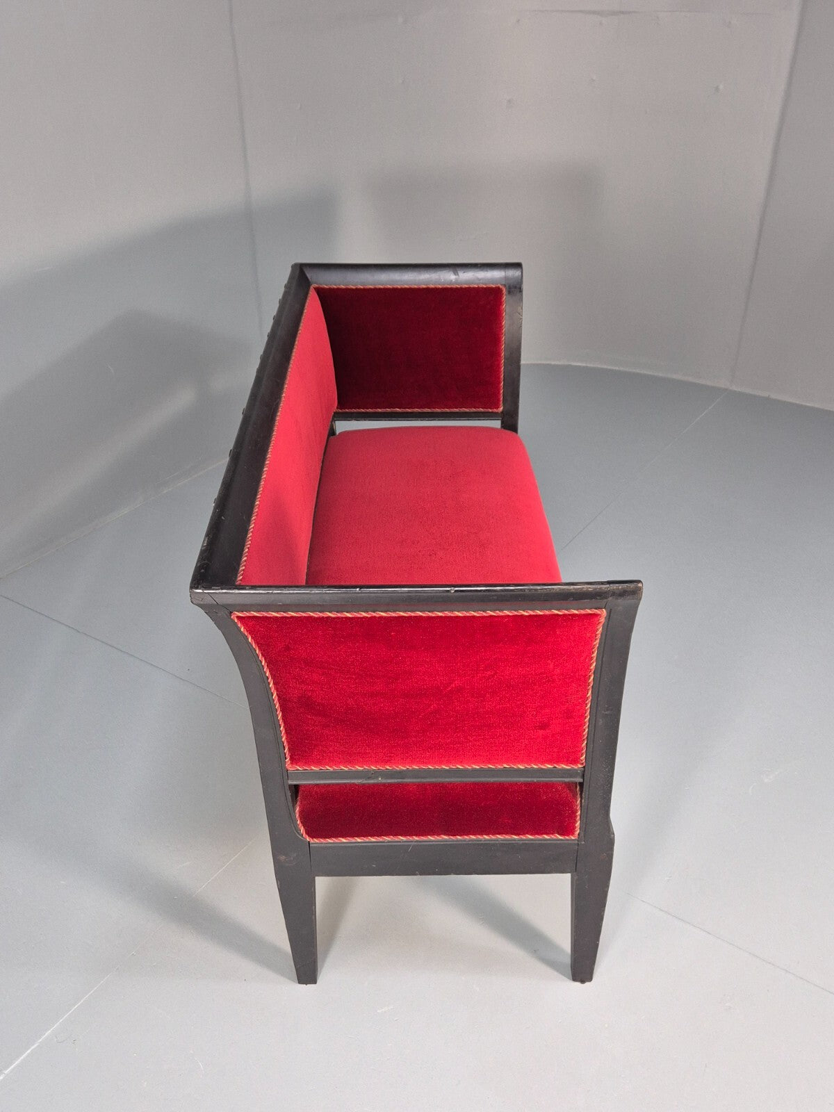 Vintage Danish Empire Style Sofa Red Velour Black Frame 1940s EB9632 V2SS - UKDK FURNITURE