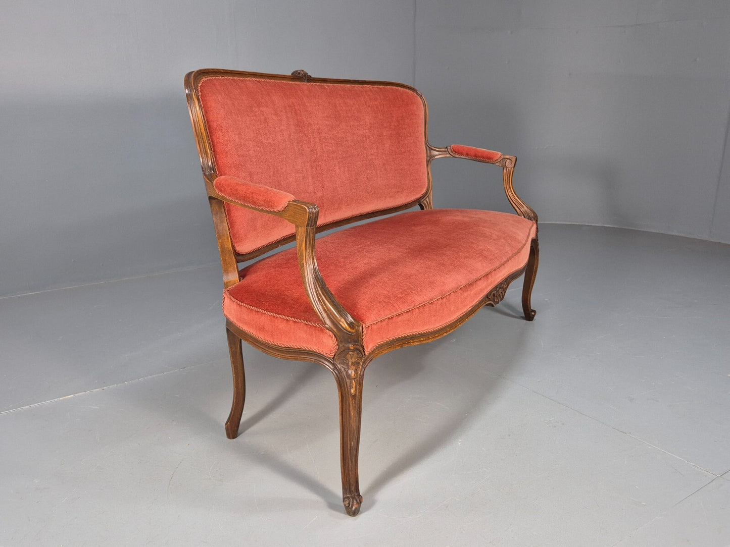 Vintage 2 Seater Sofa French Style Orange Velour Carved Beech Frame EB9566 V2SS - UKDK FURNITURE