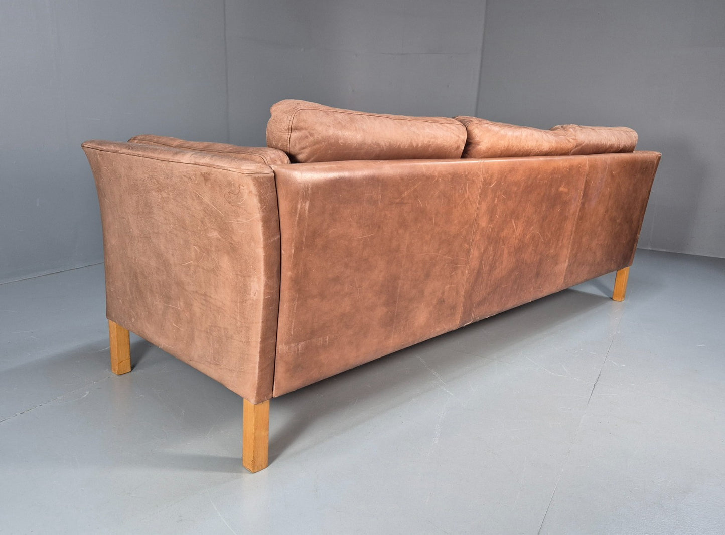 Retro Three Seater Sofa Brown Leather Danish Mid Century Design 70s EB10106 M3SS18