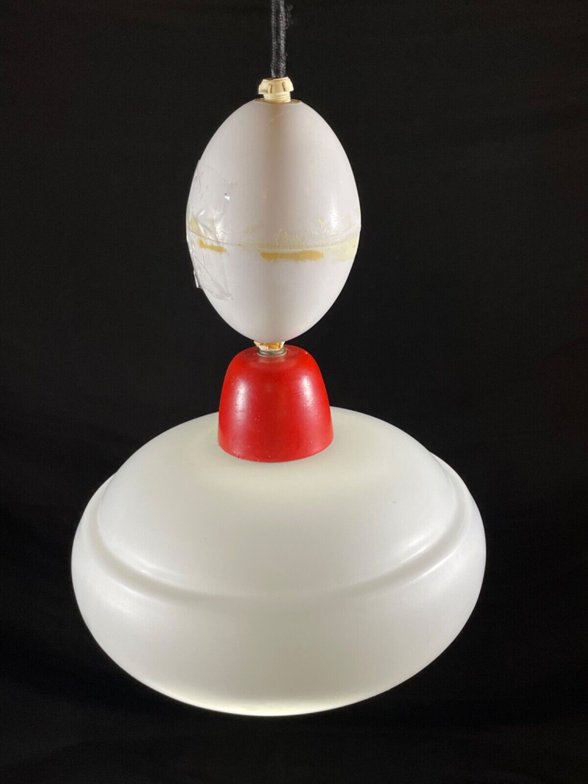 Danish Opaline Glass with Red and White Plastic Pendent Light, Retro EB5096 LCLC - UKDK FURNITURE