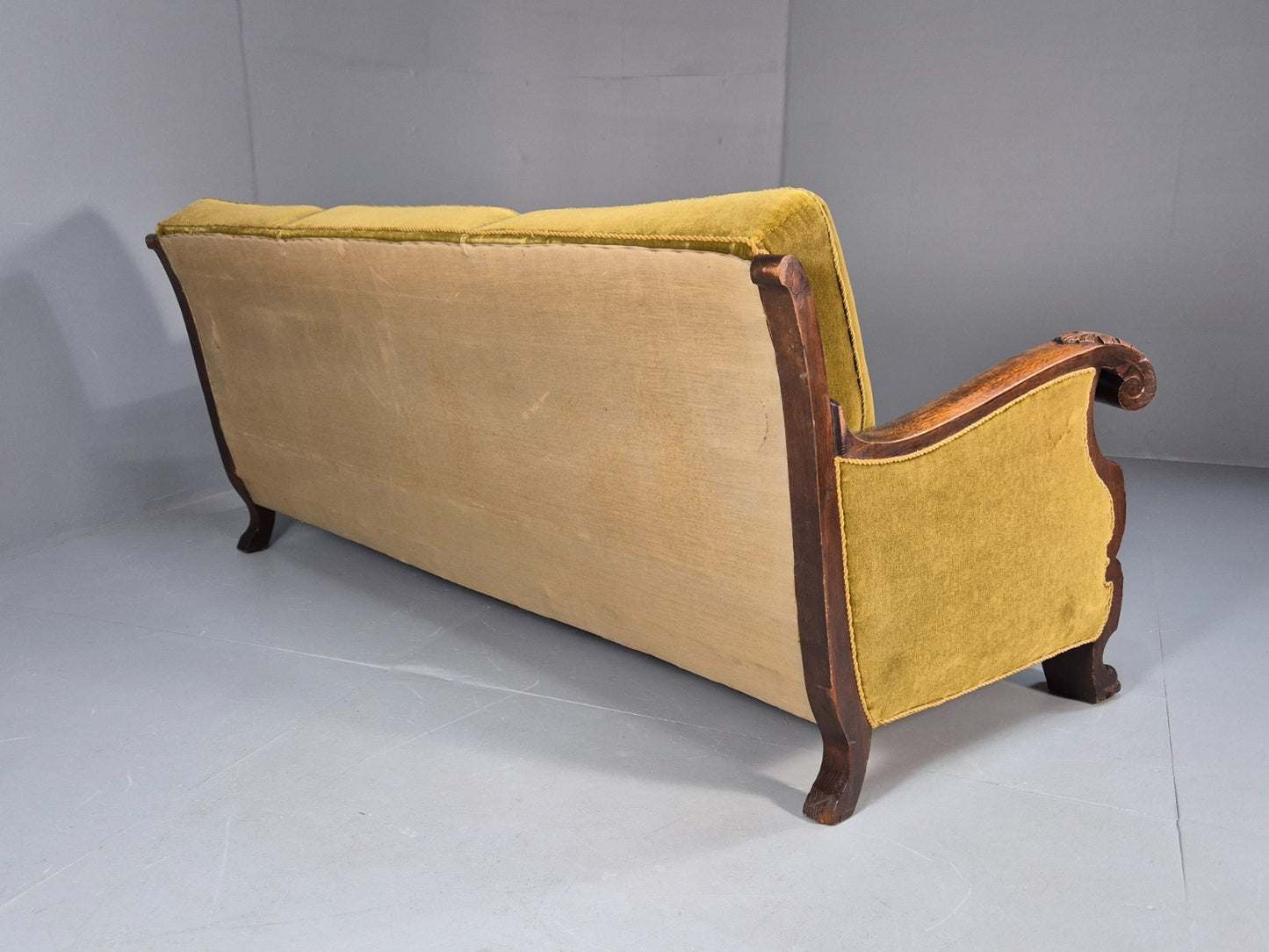 Vintage Danish Baroque Style 3 Seat Settee Green Velour Antique 1920 EB9653 V3SS - UKDK FURNITURE