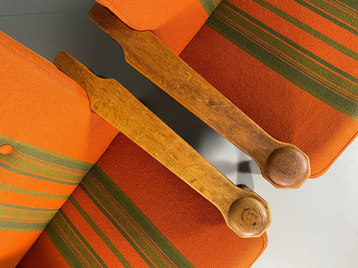 2 Vintage Danish Lounge Chairs Orange Green Oak Kjaernulf Retro MCM EB6716 MNOR - UKDK FURNITURE