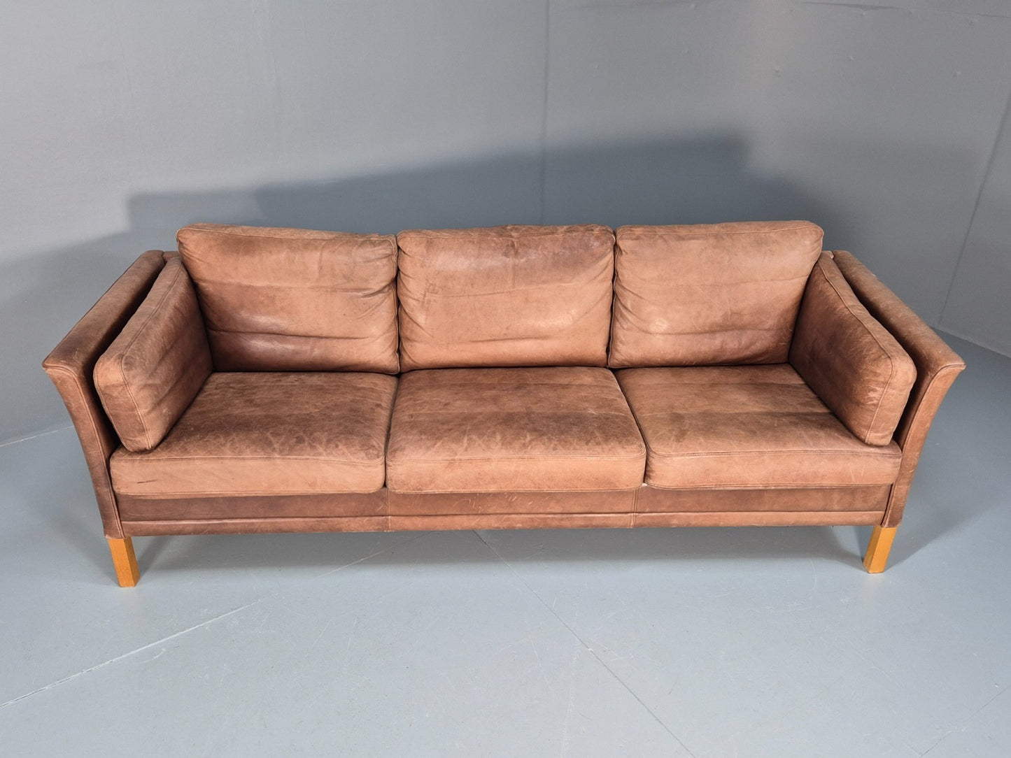 Retro Three Seater Sofa Brown Leather Danish Mid Century Design 70s EB10106 M3SS4