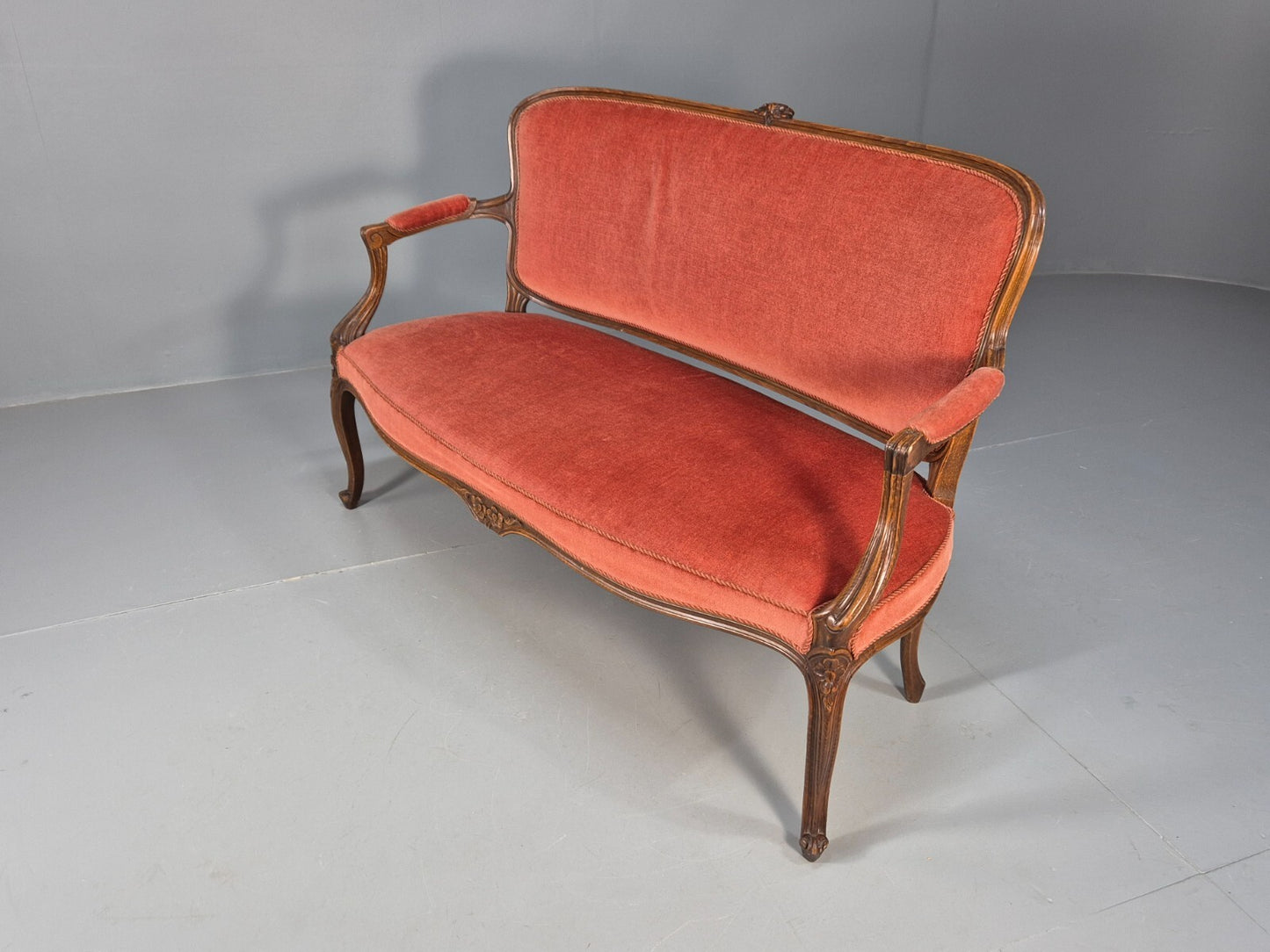 Vintage 2 Seater Sofa French Style Orange Velour Carved Beech Frame EB9566 V2SS - UKDK FURNITURE