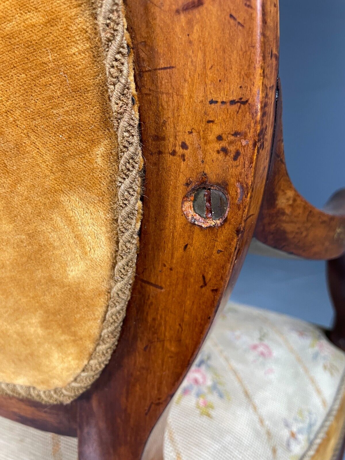 Vintage Danish Fauteuil Chair Mahogany Floral Tapestry Antique EB6453 VCLO - UKDK FURNITURE
