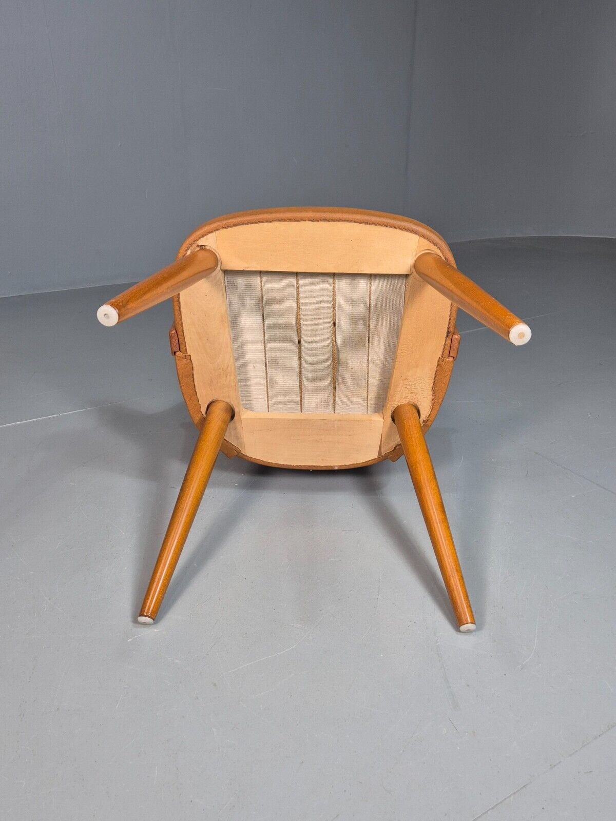 Vintage Tan Vinyl and Beech Small Arm Chair 1970s EB7663 MNOR - UKDK FURNITURE