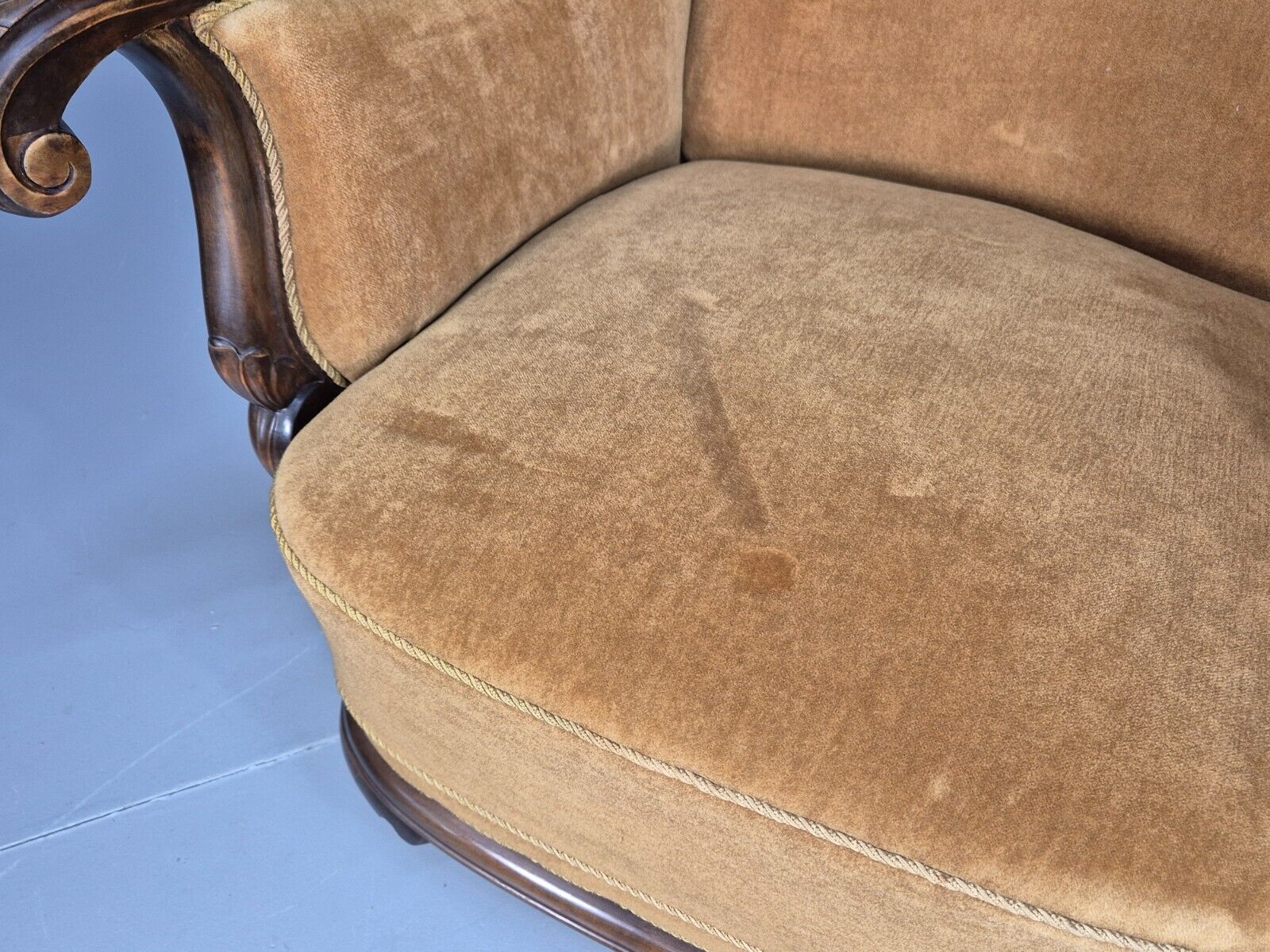 2 Vintage Danish Antique Chairs Gold Velour 1930s Carved Wood EB8969 VCLO - UKDK FURNITURE