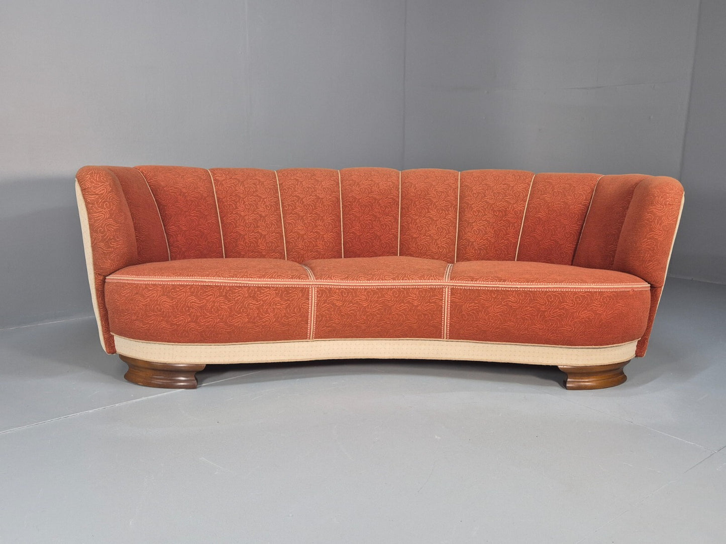Vintage Danish Art Deco Banana Sofa Peach and Cream 1930s Retro EB9745 V3SS - UKDK FURNITURE