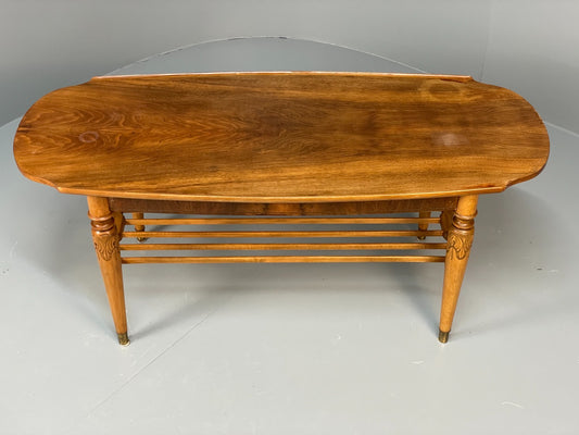 Vintage Walnut Coffee Table - Carved 1960s Magazine Rack Brass EB10874 MWOO1