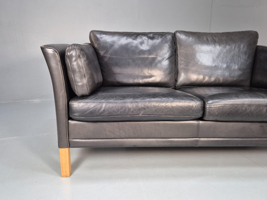 2 Seat Sofa Vintage Danish Black Leather 1970s Retro MId Century EB10112 M2SS1