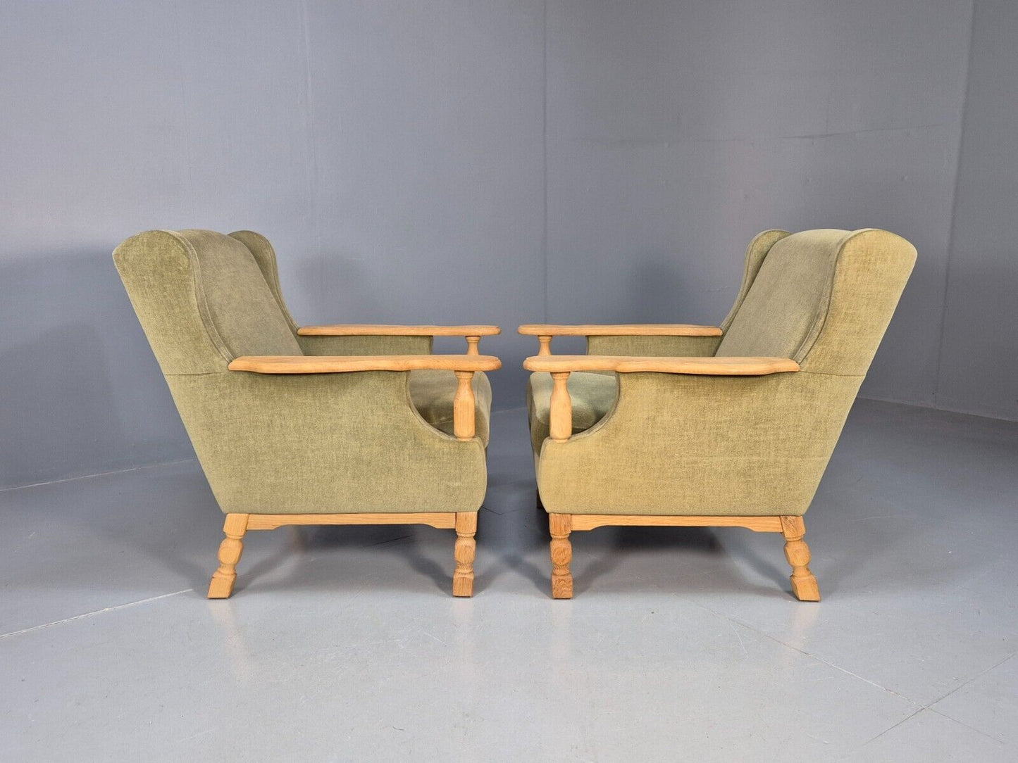 2 Vintage Danish Lounge Chairs Green Oak Frame Kjearnulf Retro 1970s EB8279 MNOR - UKDK FURNITURE