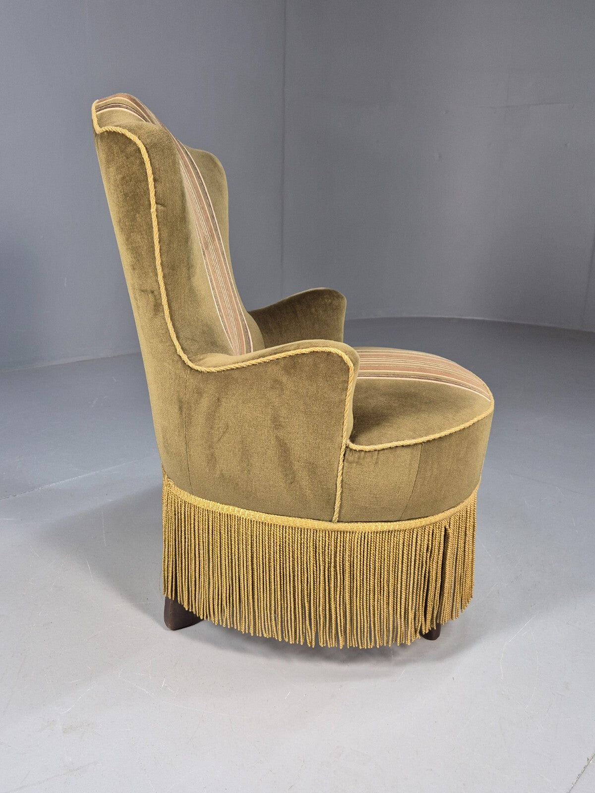 Vintage Danish Cocktail or Bedroom Chair Tassels and Stripes 1950s EB9604 VCLO - UKDK FURNITURE