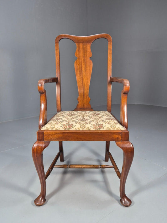 Vintage Elbow Carver Chair Floral Tapestry Seat Mahogany Antique EB9145 VDIN - UKDK FURNITURE