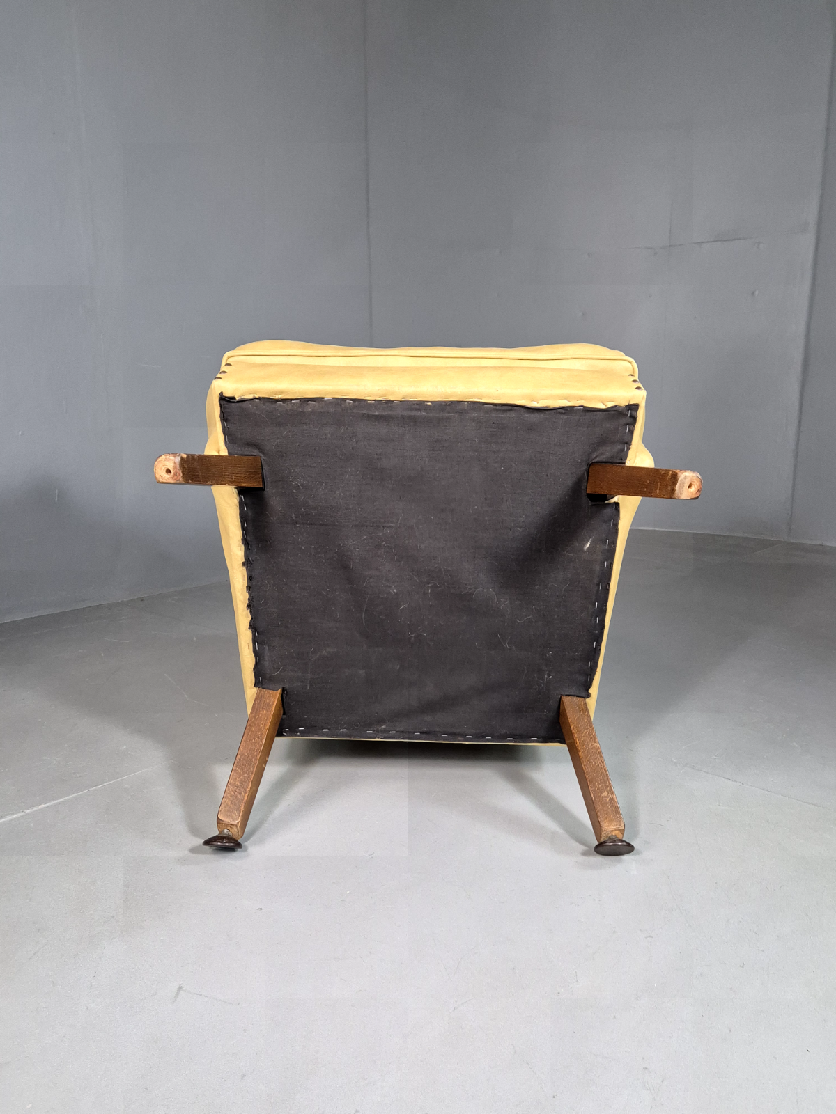 Vintage Wingback Lounge Chair Cream Vinyl Retro MCM 1950s EB6984 MNOR - UKDK FURNITURE