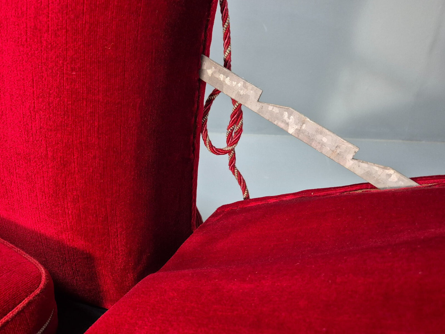 Vintage Danish Knowle Sofa Red Velour Cream Reversible Cushions 60s EB9648 V2SS - UKDK FURNITURE