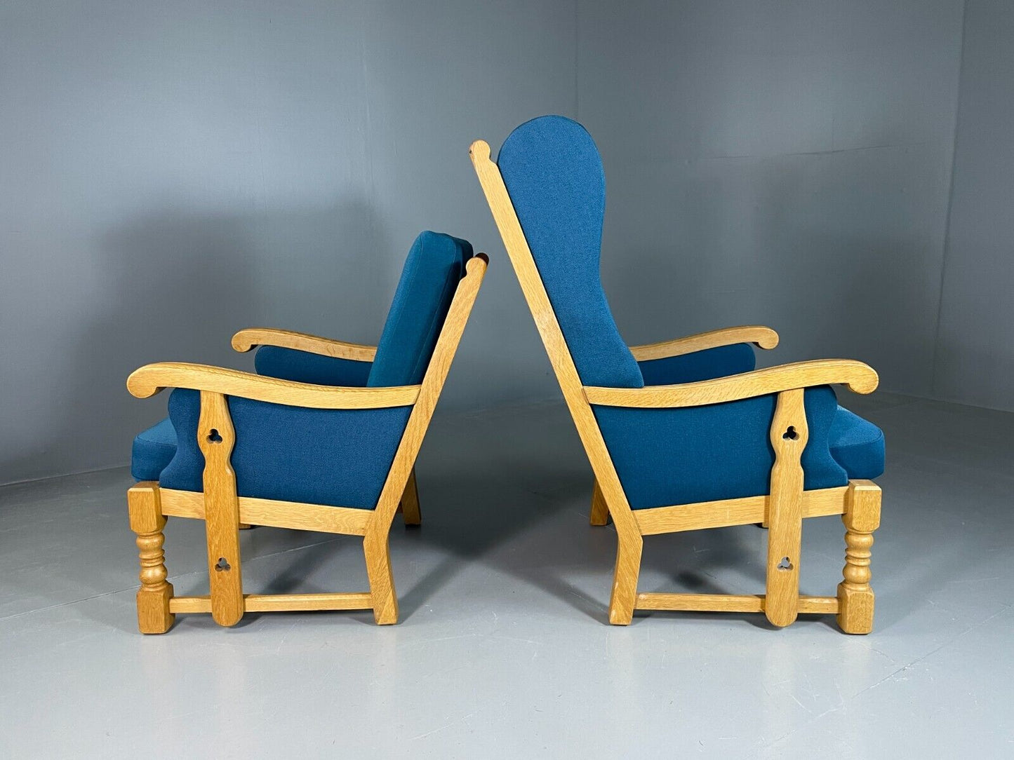 2 Vintage Danish Lounge Chairs Blue Oak Kjaernulf Retro EB6718 MNOR - UKDK FURNITURE