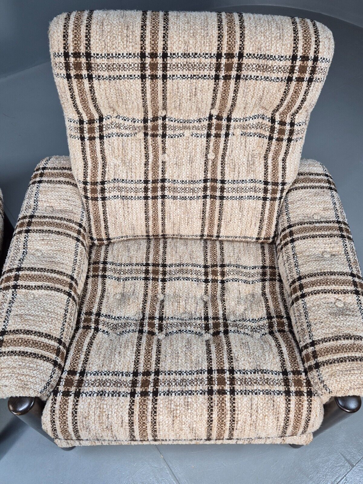 2 Vintage Danish Lounge Chair Brown and Cream Wool Retro 1970s MCM EB8494 MNOR - UKDK FURNITURE