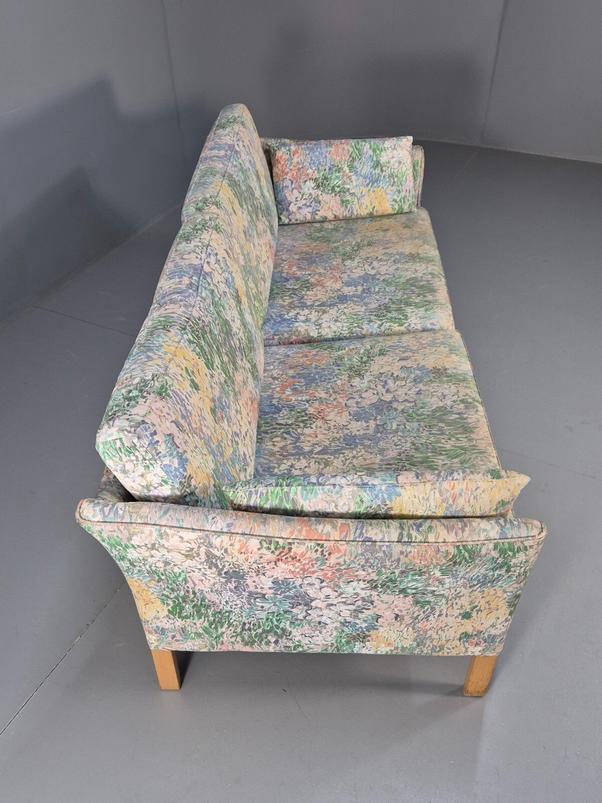 Vintage Two Seater Sofa Danish Mid Century Floral Fabric Beech Legs EB9584 M3SS - UKDK FURNITURE