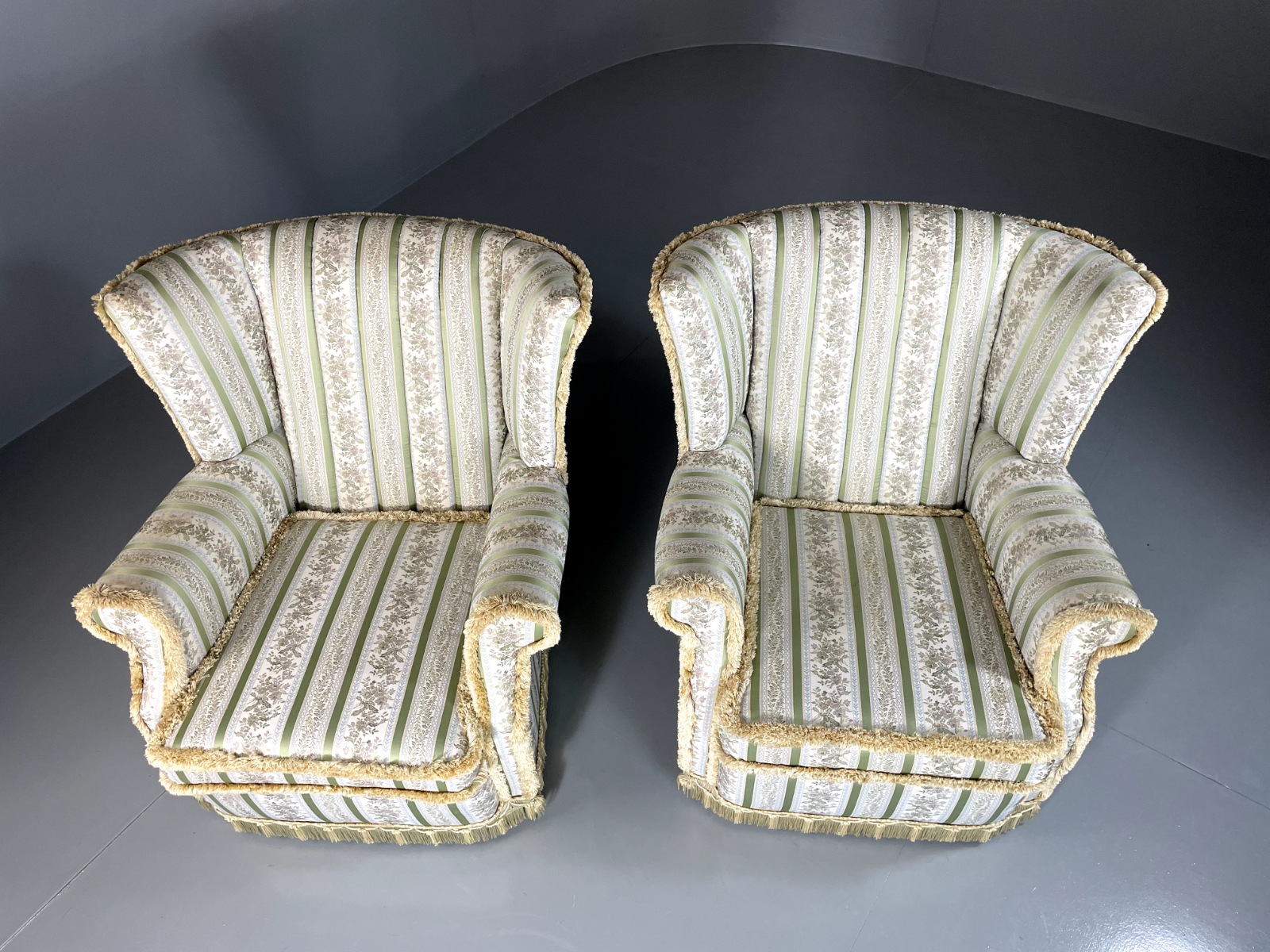 EB5669 Vintage Danish Pair of Armchairs Wingback Floral Print Retro VCLO - UKDK FURNITURE