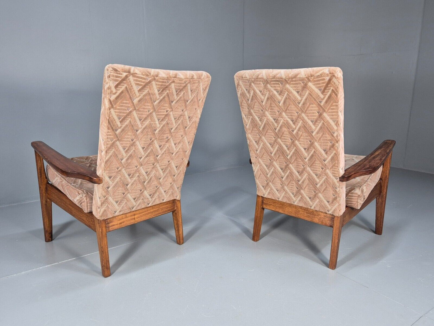 Vintage Parker Knoll Armchairs Pair Deco Pink Fabric Stained Beech EB8866 MCLO - UKDK FURNITURE