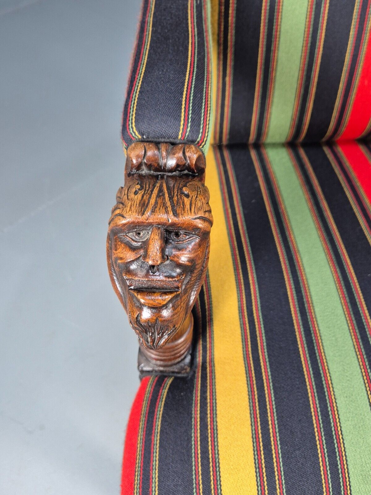 Vintage Danish Lounge Chair Multicoloured Carved Oak Figures Antique EB8951 VCLO - UKDK FURNITURE