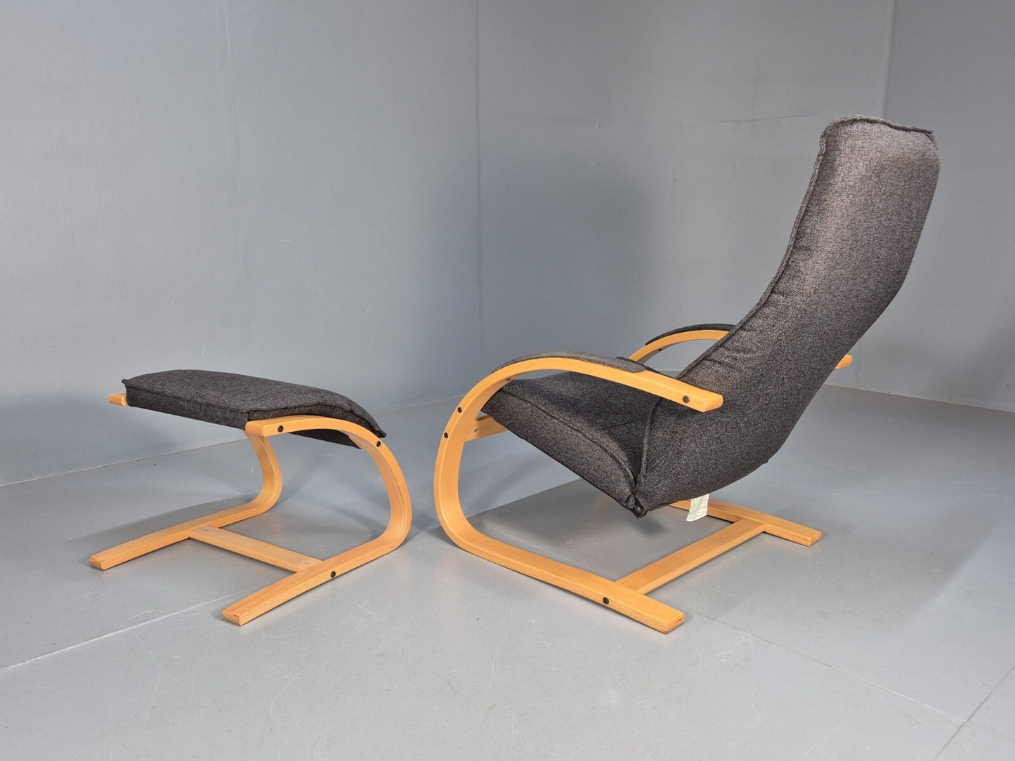 Vintage Danish Bentwood Chair and Footstool Verikon Grey Wool Retro EB9686 MBEN - UKDK FURNITURE