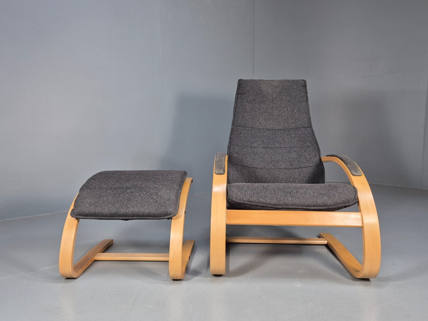 Vintage Danish Bentwood Chair and Footstool Verikon Grey Wool Retro EB9686 MBEN - UKDK FURNITURE