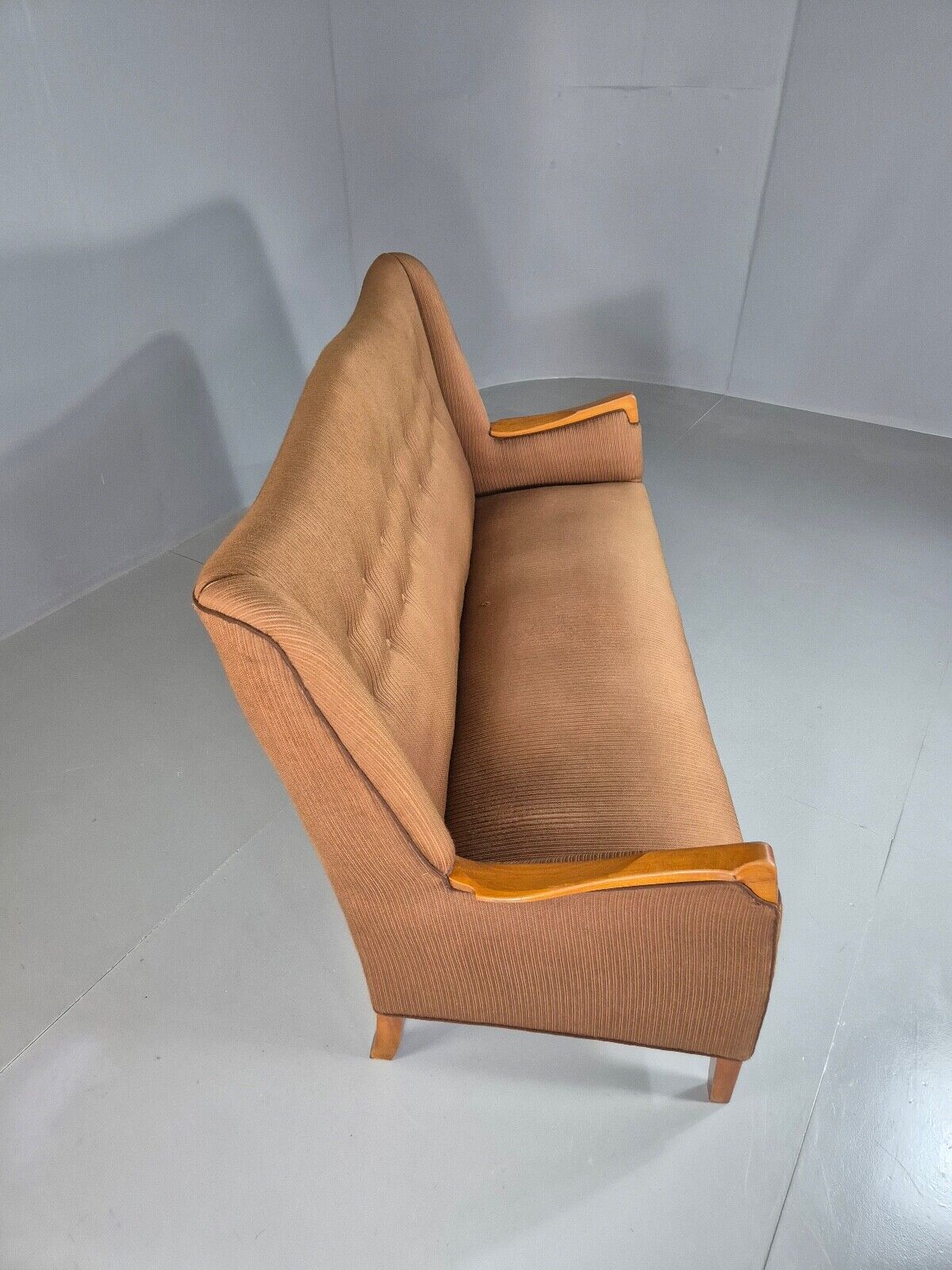 Vintage Danish 3 Seat Sofa Brown Wool High Back 1950s Retro MCM EB7504 M3SS - UKDK FURNITURE