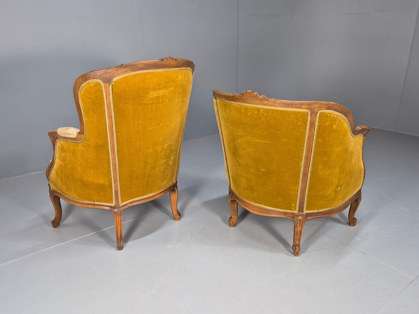 High and Low Back Danish Antique Rococo Style Lounge Chairs Damask EB9036 VCLO - UKDK FURNITURE